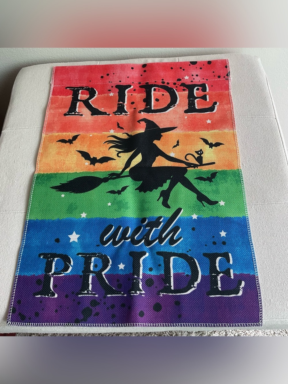 Ride With Pride Rainbow Halloween Garden Flag